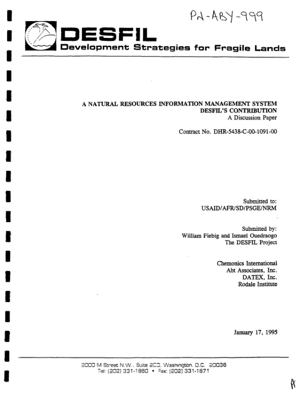 Natural resources information management system -- DESFIL"s [development strategies for fragile lands] contribution : a discussion paper