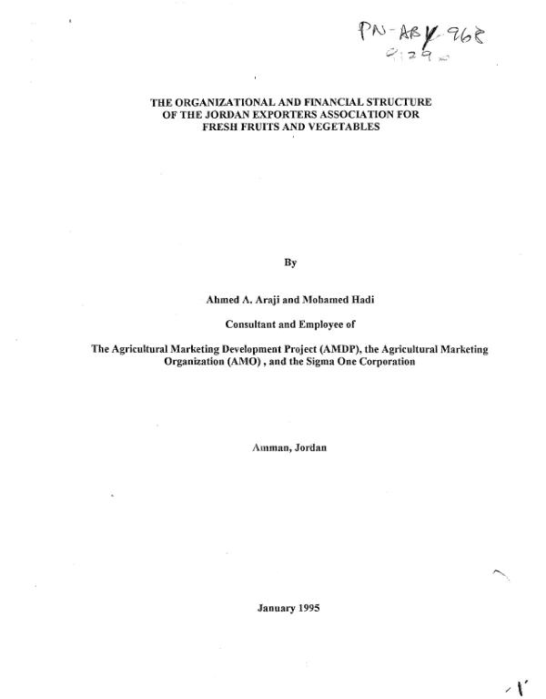 Organizational and financial structure of the Jordan Exporters Association for Fresh Fruits and Vegetables
