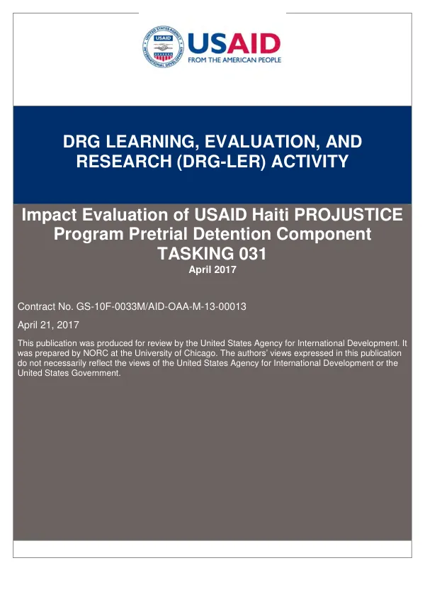 Impact evaluation of USAID Haiti PROJUSTICE program pretrial detention component