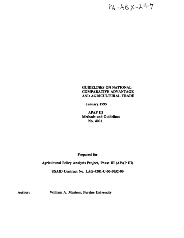 Guidelines on national comparative advantage and agricultural trade
