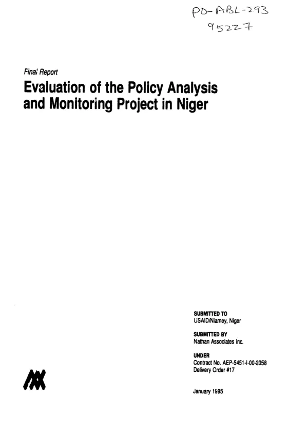 Final report : evaluation of the policy analysis and monitoring project in Niger
