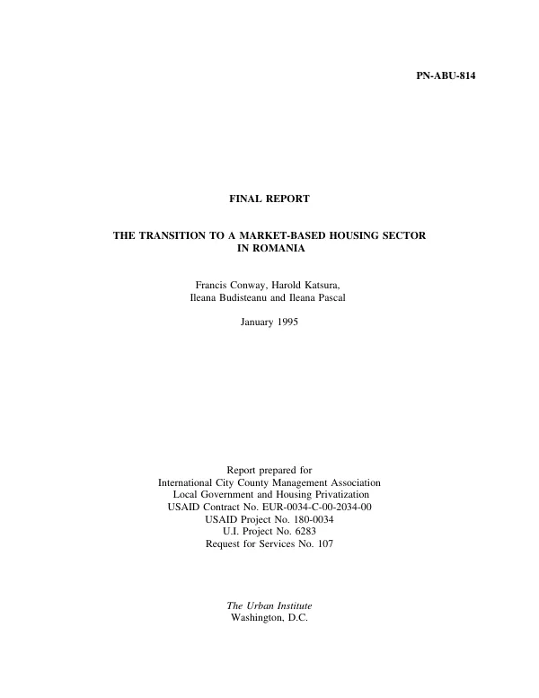 Final report : the transition to a market-based housing sector in Romania