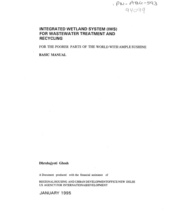 Integrated wetland system (IWS) for wastewater treatment and recycling : for the poorer parts of the world with ample sushine [i.e. sunshine] -- basic manual