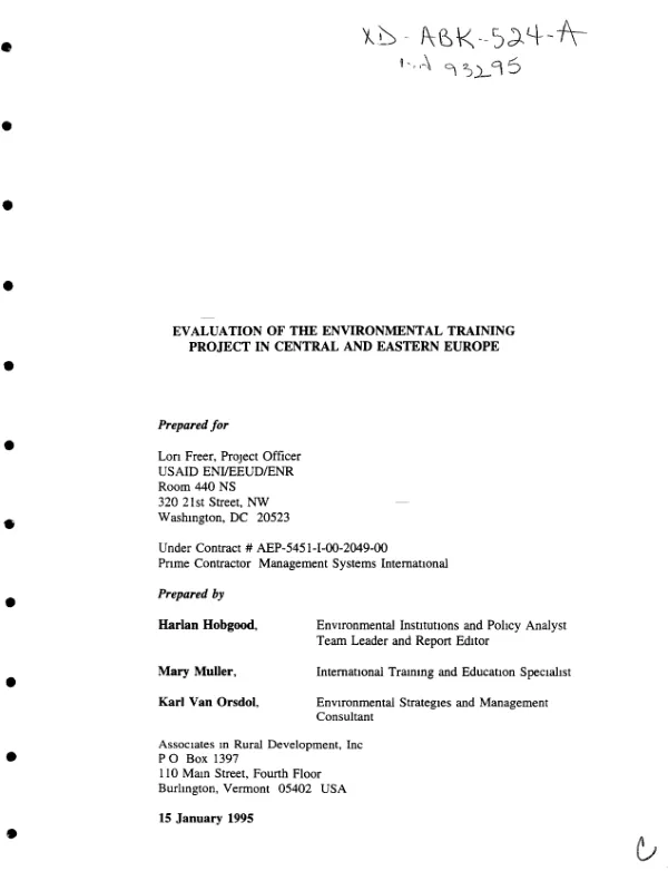 Evaluation of the environmental training project in Central and Eastern Europe