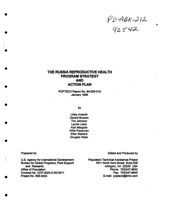 Russia reproductive health program strategy and action plan