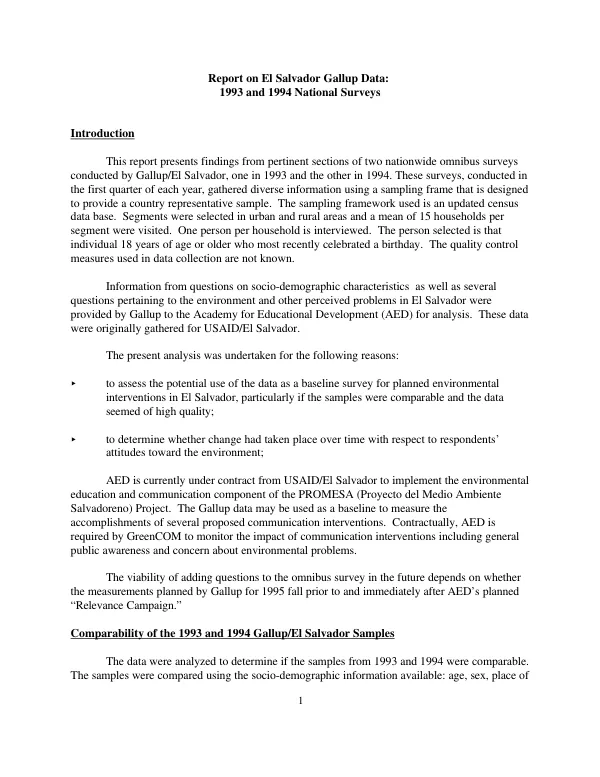 Report on El Salvador Gallup data : 1993 and 1994 national surveys