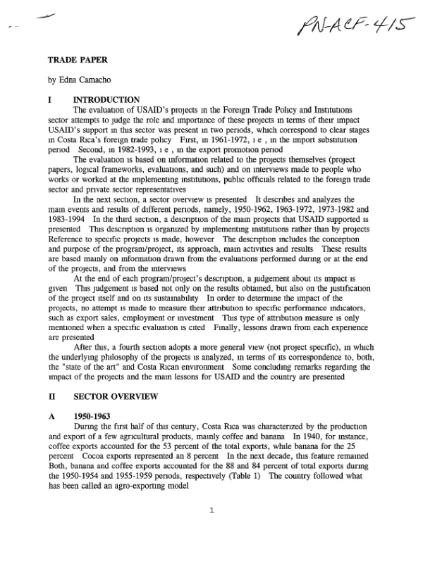 [USAID impact on Costa Rica"s development during the last 50 years :] trade paper [ : Costa Rica"s foreign trade policy]