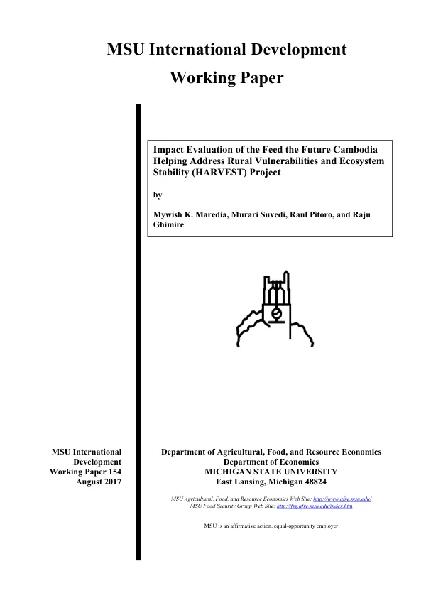 Impact evaluation of the feed the future Cambodia helping address rural vulnerabilities and ecosystem stability (HARVEST) project