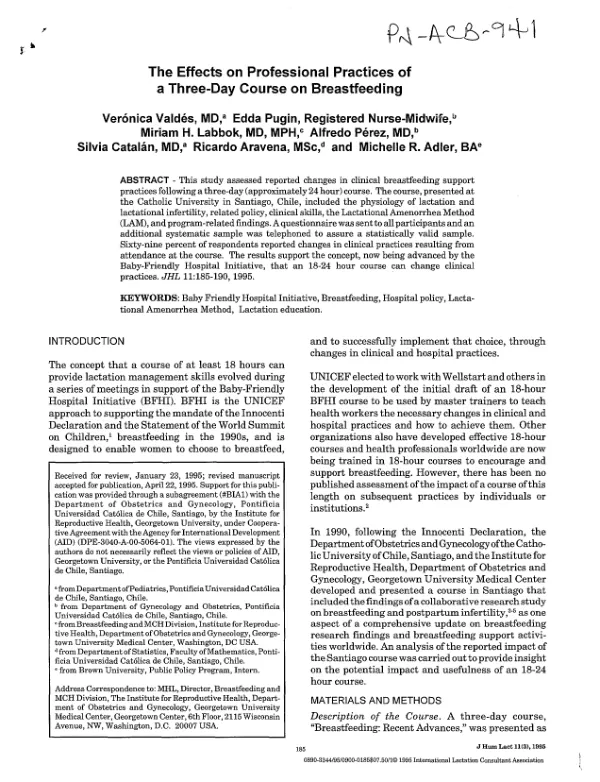 Effects on professional practices of a three-day course on breastfeeding