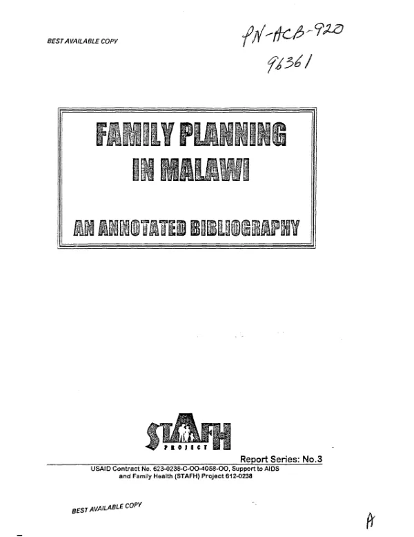 Family planning in Malawi : an annotated bibliography