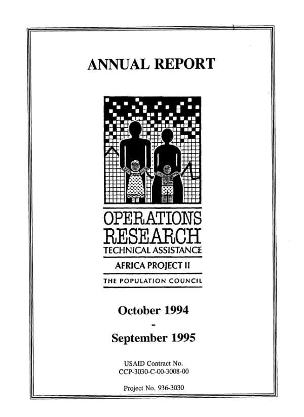Annual report : operations research technical assistance Africa project II, The Population Council-October 1994 - September 1995