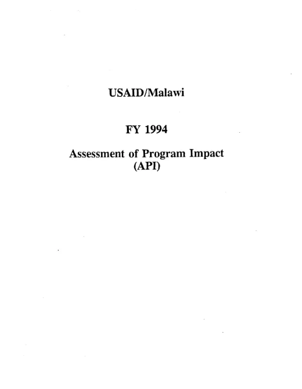 USAID/Malawi FY 1994 assessment of program impact (API)