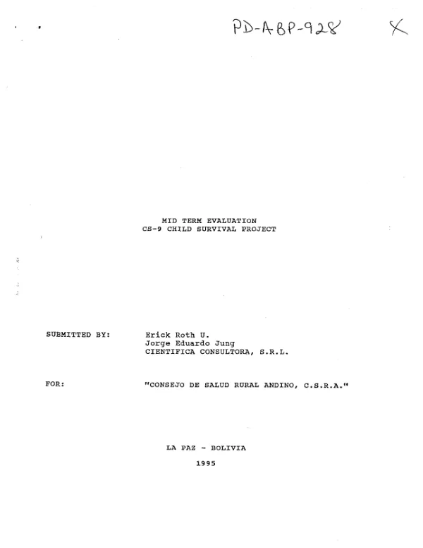 Mid-term evaluation : CS-9 child survival project