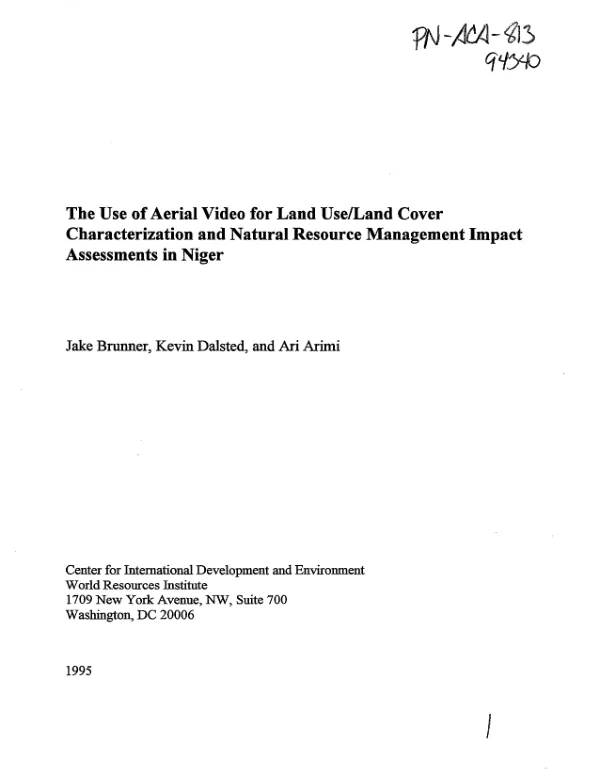 Use of aerial video for land use/land cover characterization and natural resource management impact assessments in Niger