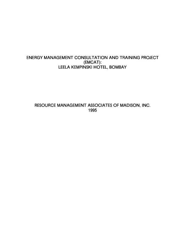 Energy management consultation and training project : Leela Kempinski Hotel, Bombay