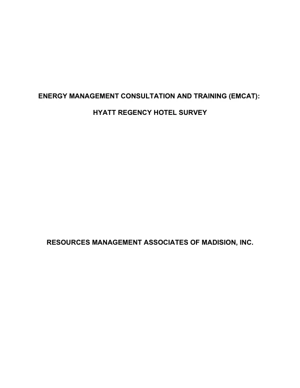 Energy management consultation and training project : Hyatt Regency Hotel survey