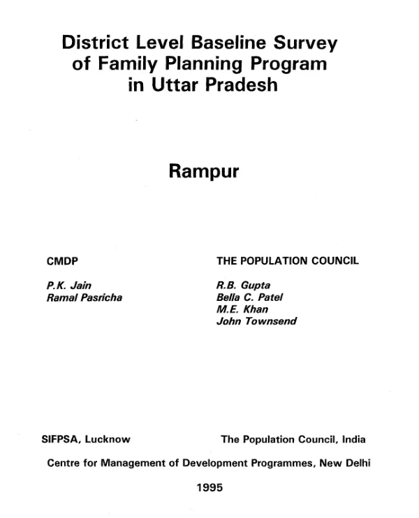 District level baseline survey of family planning program in Uttar Pradesh : Rampur