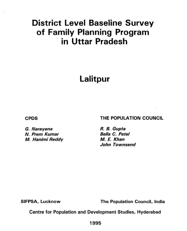District level baseline survey of family planning program in Uttar Pradesh : Lalitpur