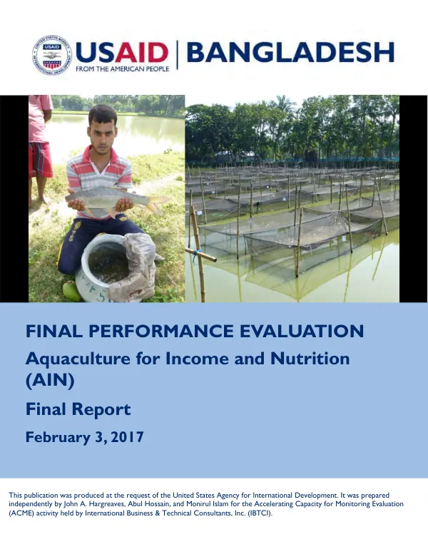 Final performance evaluation final report : aquaculture for income and nutrition