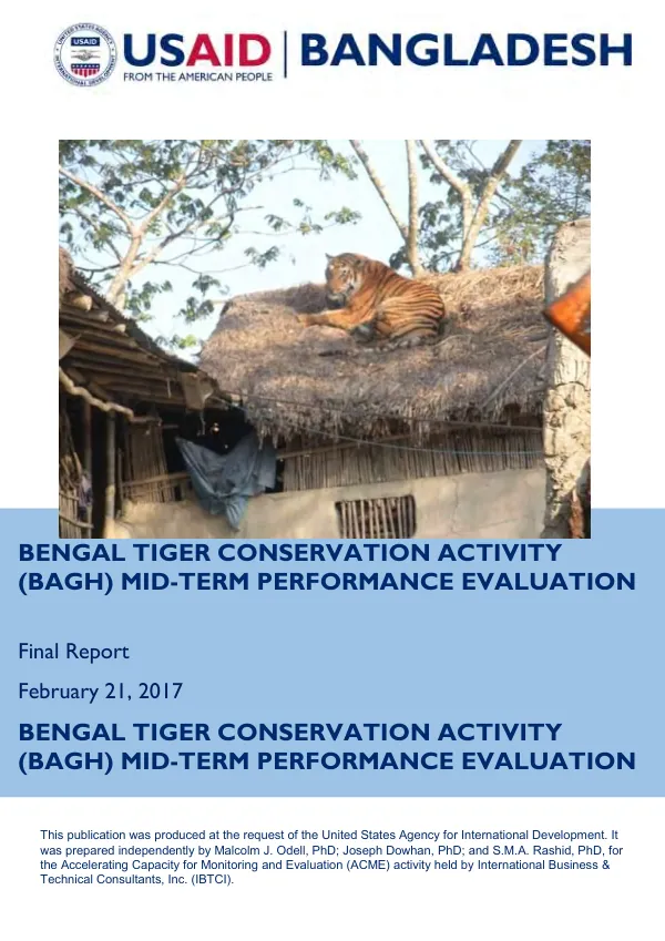 Mid-term performance evaluation final report : Bengal tiger conservation activity (BAGH)