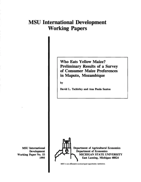 Who eats yellow maize? : preliminary results of a survey of consumer maize preferences in Maputo, Mozambique