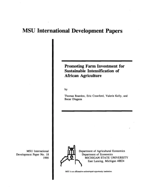 Promoting farm investment for sustainable intensification of African agriculture