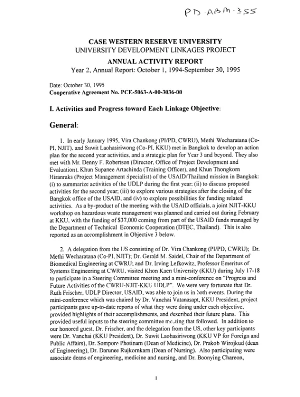 Case Western Reserve University : university development linkages project -- annual activity report, year 2, annual report : October 1, 1994-September 30, 1995