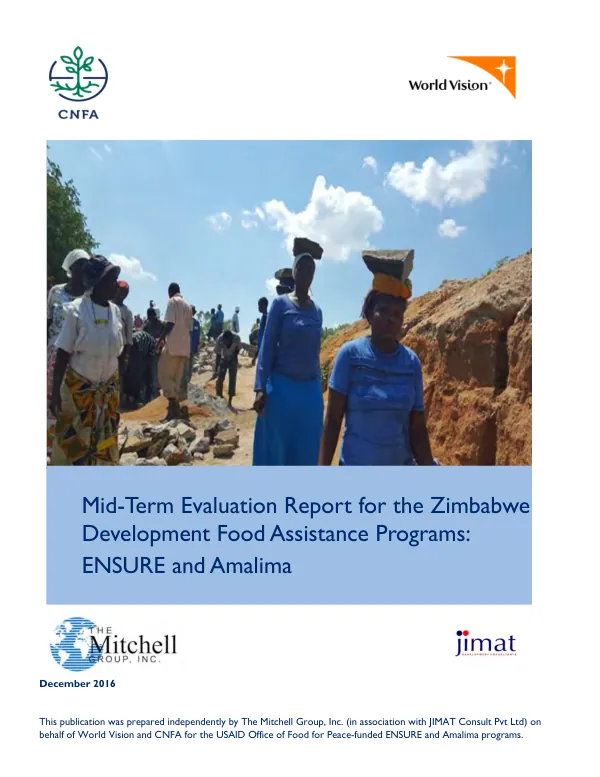 Mid-term evaluation report for the Zimbabwe development food assistance programs : ENSURE and Amalima