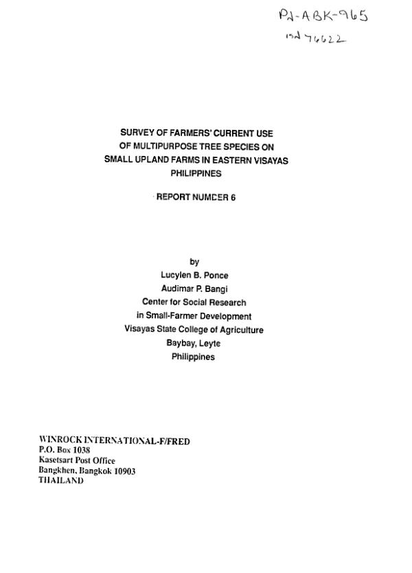 Survey of farmers" current use of multipurpose tree species on small upland farms in Eastern Visayas, Philippines