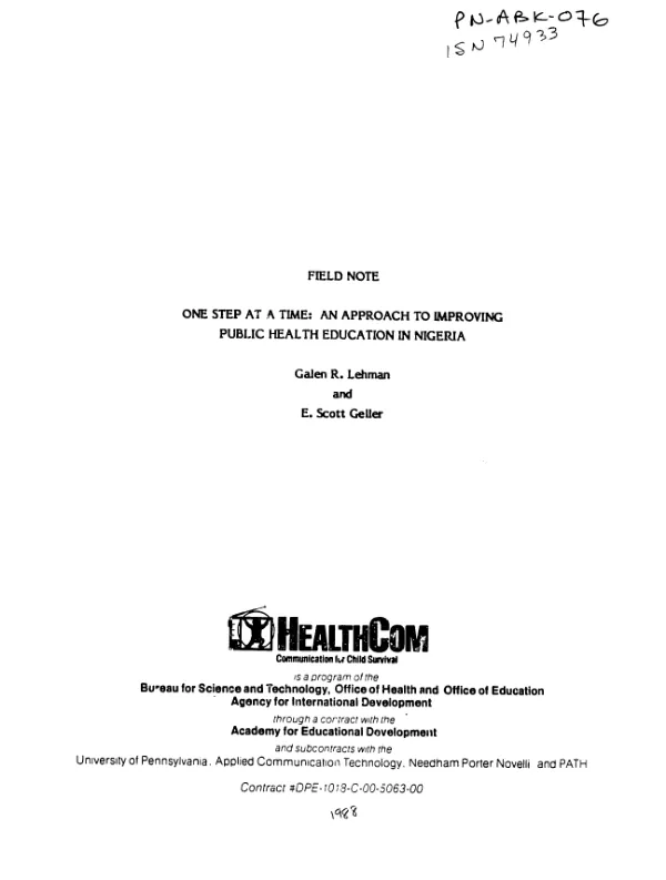 One step at a time : an approach to improving public health education in Nigeria