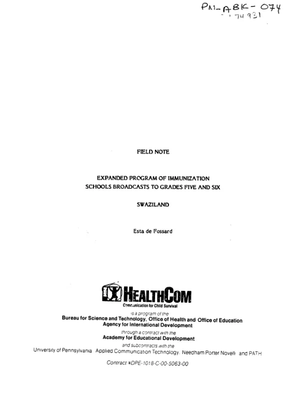 Expanded program of immunization : schools broadcasts to grades five and six -- Swaziland