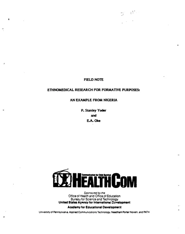 Ethnomedical research for formative purposes : an example from Nigeria