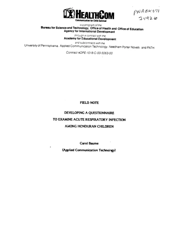 Developing a questionnaire to examine acute respiratory infection among Honduran children
