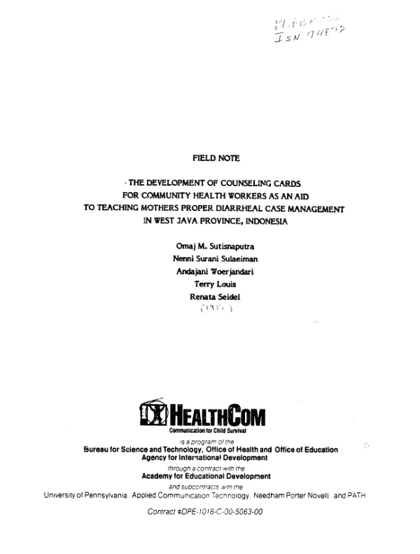 Development of counseling cards for community health workers as an aid to teaching mothers proper diarrheal case management in West Java Province, Indonesia