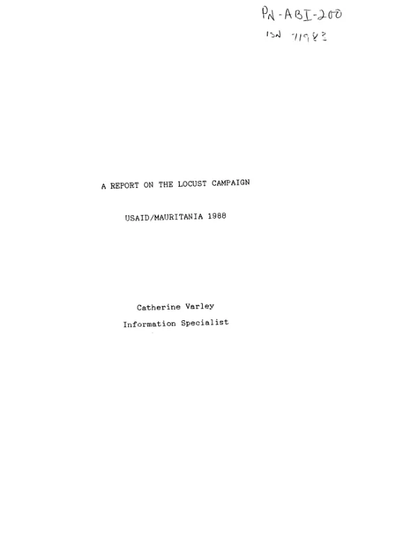 Report on the locust campaign : USAID/Mauritania, 1988