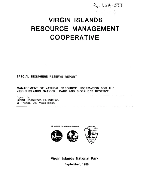 Management of natural resource information for the Virgin Islands National Park and Biosphere Reserve