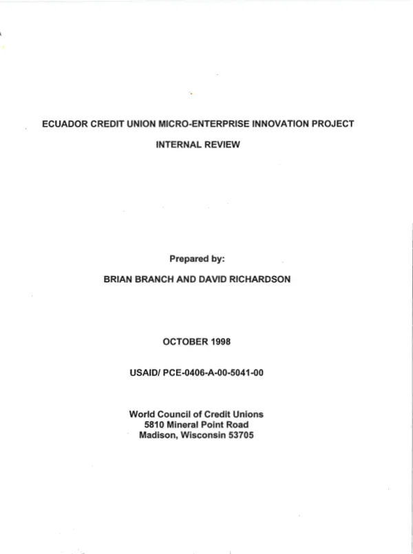 Ecuador credit union micro-enterprise innovation project : internal review