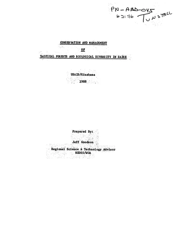 Conservation and management of tropical forests and biological diversity in Zaire