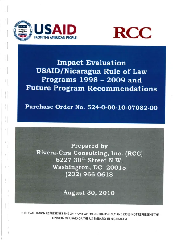 Impact evaluation : USAID/Nicaragua rule of law programs 1998-2009 and future program recommendations