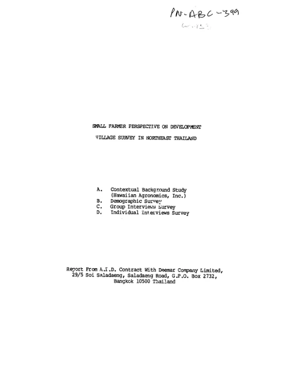 Small farmer perspective on development : village survey in northeast Thailand