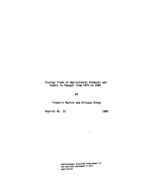 Foreign trade of agricultural products and inputs in Senegal from 1975 to 1984