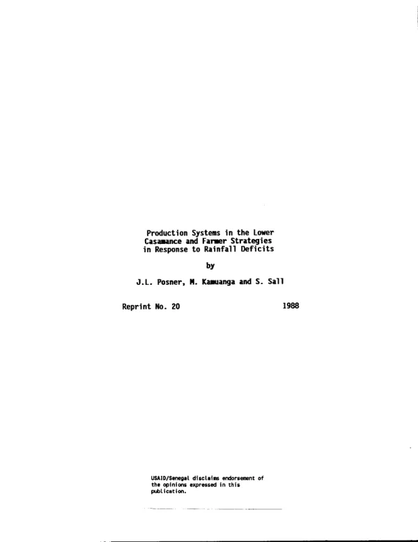 Production systems in the Lower Casamance and farmer strategies in response to rainfall deficits