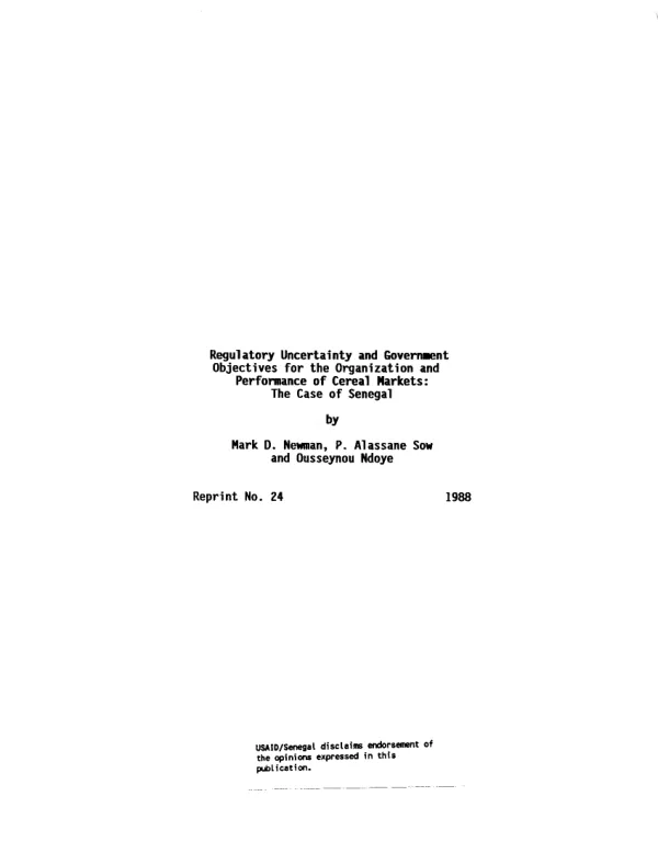 Regulatory uncertainty and government objectives for the organization and performance of cereal markets : the case of Senegal