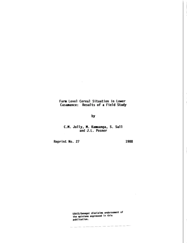 Farm level cereal situation in lower Casamance : results of a field study