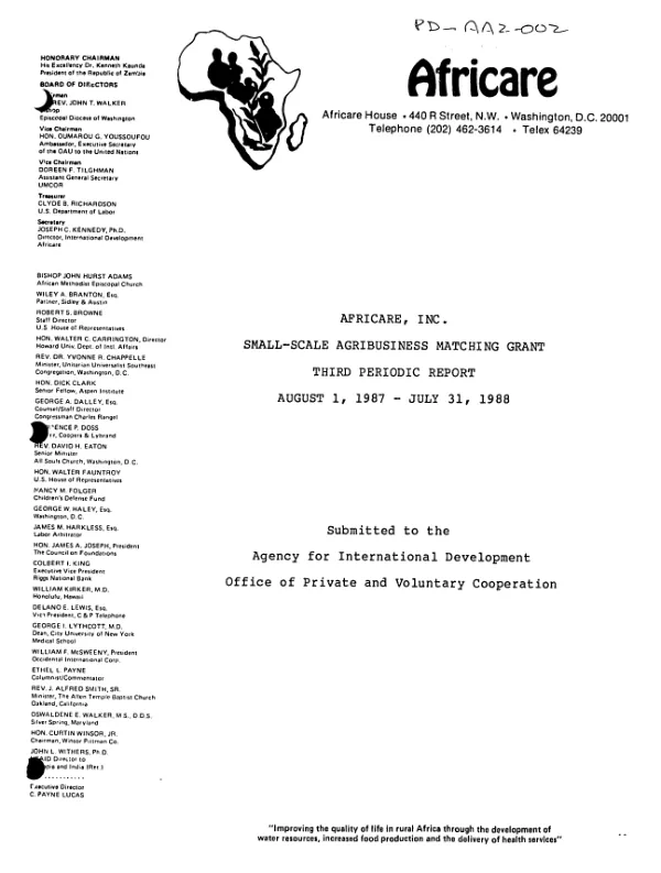 Africare, Inc. small-scale agribusiness matching grant : third periodic report, August 1, 1987-July 31, 1988