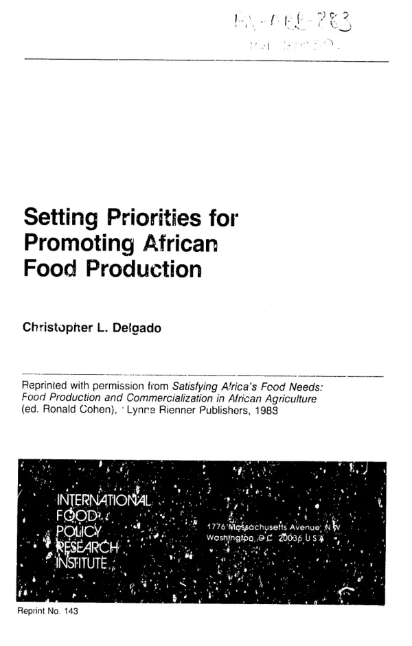 Setting priorities for promoting African food production