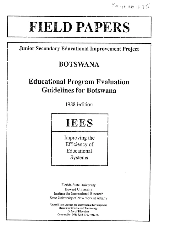 Junior secondary educational improvement project, Botswana -- educational program evaluation guidelines for Botswana