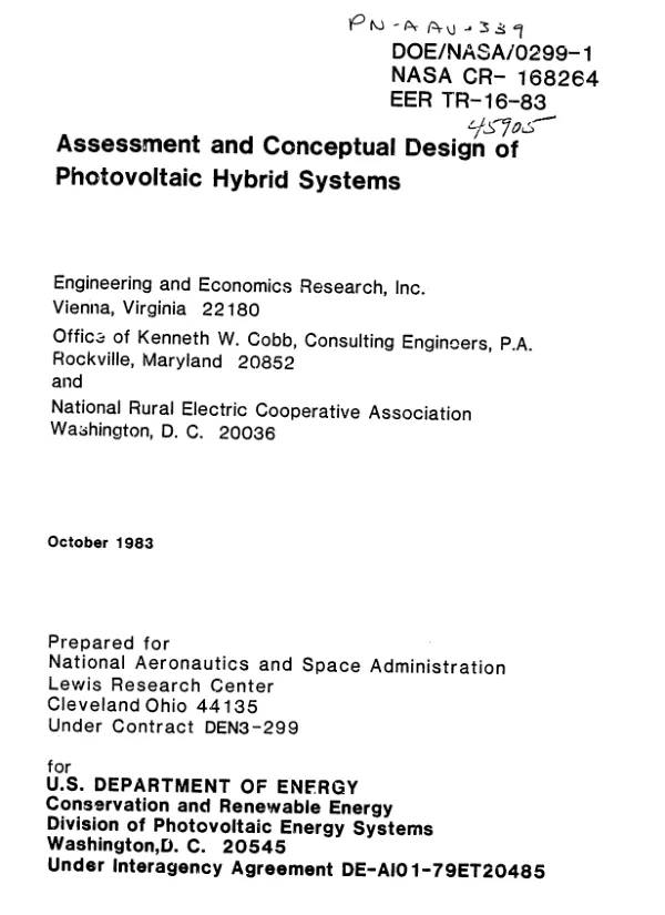 Assessment and conceptual design of photovoltaic hybrid systems