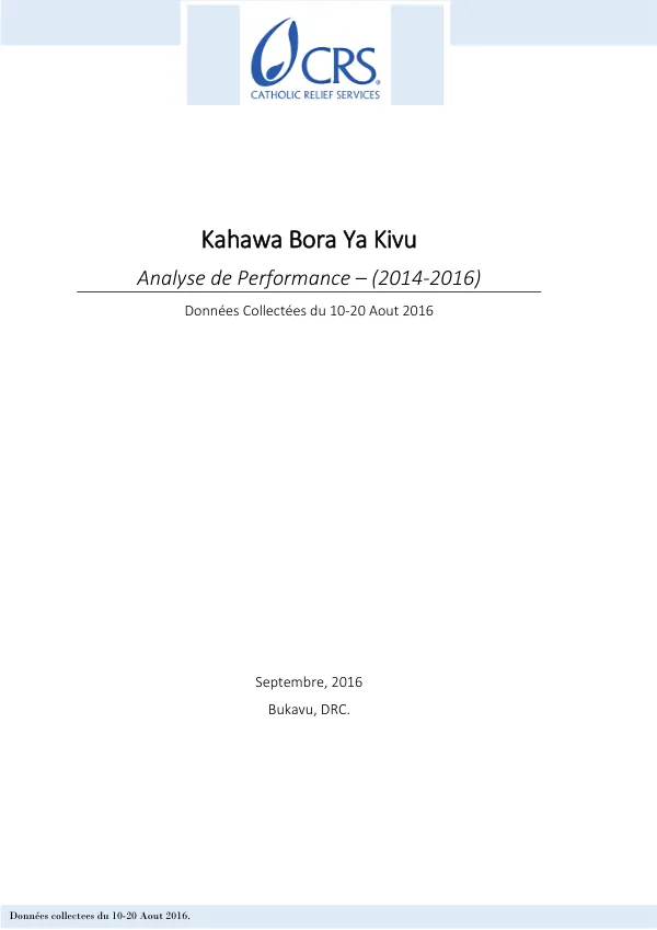 Kahawa Bora Ya Kivu : analyse de performance - (2014-2016)