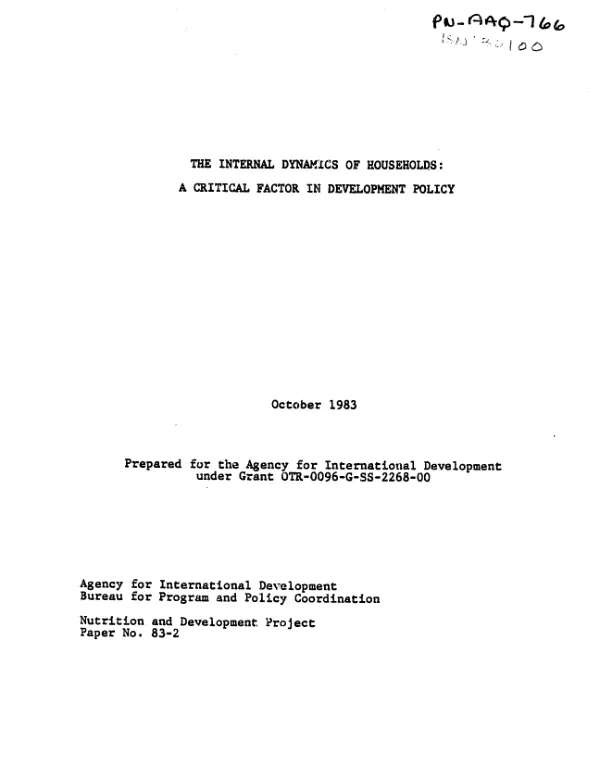 Internal dynamics of households : a critical factor in development policy